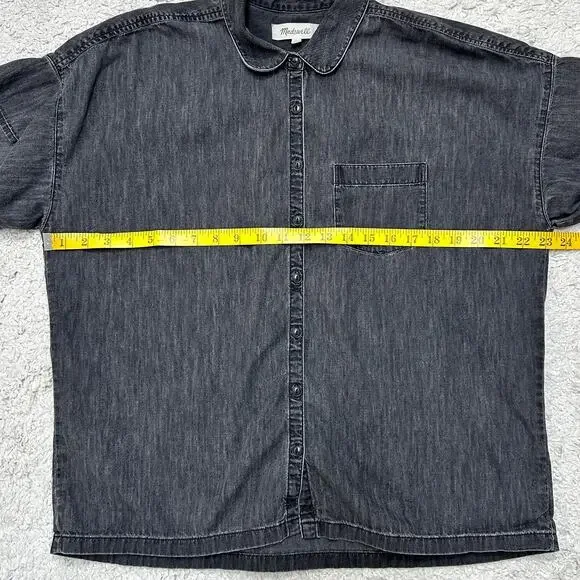 Madewell Denim Short Sleeve Button Up Shirt Cotton Collared Pocket Top Sz: M - Picture 4 of 6